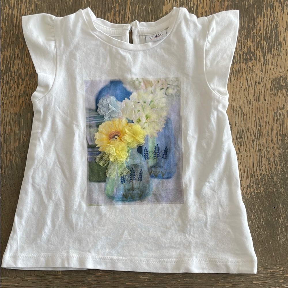 Boboli White Floral Print Top 9–12M – Excellent Condition